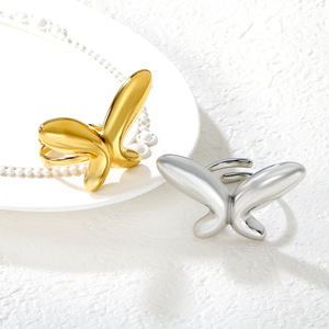 แหวนผีเสื้อแบบเปิด ชุบทอง 18k สแตนเลสสตีล เครื่องประดับแฟชั่นสำหรับทุกเพศ ของขวัญ - Product Image 1