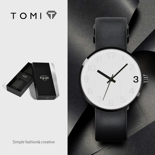 TOMI T089 Hot Sale Unisex Simple Quartz Watch with Leather Band Glass Dial Alloy Case Pointer Display Luxury Fashion Wristwatch