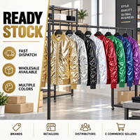 Blouson Bomber Homme Doré Métallisé Personnalisable avec Logo, Style Universitaire, Col Montant Zippé, Streetwear, Hip Hop, Disco, Vêtement d'extérieur pour Fêtes