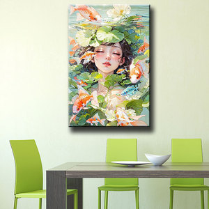 אי פעם רגע בתולת ים אסייתי יהלום ציור ילדה ודגים בלוטוס קוריאני סגנון יפני יהלום נקודה ערכת אמנות תמונה asf2903 - Product Image 2