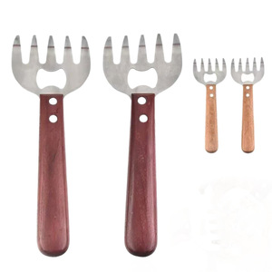 Fourchettes multifonctionnelles en acier inoxydable avec manche en bois pour déchiqueter la viande, idéales pour le barbecue et la cuisson - Product Image 5