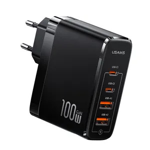 USAMS 100W GaN charger 4 Port Quick Chargers Type C Adapter 100W Multi Port PD Fast charging GaN charger