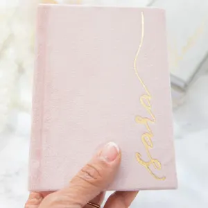 Custom A5 Velvet Fabric Hardcover Journal Vow Book as Flush Soft Cover Writing Notebook