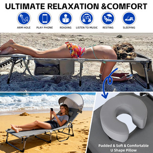 Chaise longue pliable d'extérieur avec auvent réglable pour la plage, le camping et la terrasse, coussin en forme <span class=keywords><strong>de</strong></span> U - Product Image 5