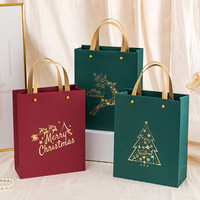 Sac cadeau élégant et simple avec estampage à chaud, poignée tressée, réutilisable, thème Noël, emballage cadeau vide, vente en gros