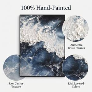 Dipinto a Olio di Lusso in Bianco e Nero su Tela con Cornice, Paesaggio con Onde per Interni, Arte Decorativa per Soggiorno, Camera da Letto, Portico e Corridoio - Product Image 1