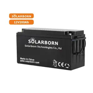 Solarborn 12V 200ah 충전기 젤 배터리 팩 태양 전지 패널 충전식 스토리지 태양 리드 산 성 배터리