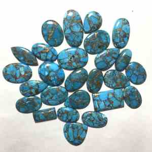 Cabochon Flatback Lisse en Cuivre Bleu Naturel Turquoise Pierres Précieuses Véritables en Vrac pour la Fabrication de Bijoux OEM Disponible en Gros - Product Image 1