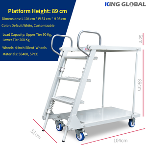 वैश्विक मध्यम शुल्क डबल-लेयर मोबाइल क्लाइम्बिंग वाहन स्टील लॉजिस्टिक्स ट्रॉली शेल्फ के साथ चल पिकअप सीढ़ी - Product Image 2