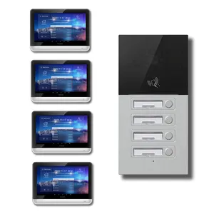 4 flats 7 inch Android Tuya smart video door phone IP villa intercom for 2 houses touch screen IC card unlock ring doorbell