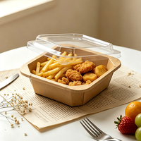 Boîtes d'emballage alimentaire jetables OEM en papier kraft écologique, conteneurs carrés et octogonaux avec couvercle transparent surélevé pour boulangerie et salades