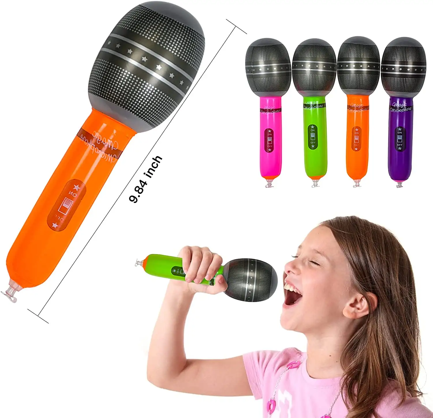 Instrument de musique gonflable en PVC pour fêtes d'enfants en gros Microphone gonflable aux couleurs assorties 35cm