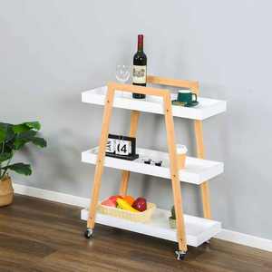 3-Tier Bamboe Keuken Rollende Kar Verwijderbare Houten <span class=keywords><strong>Trolley</strong></span> Eiland Kar, Utility Kar Multi-Layer Opslag Plank Rek Op Wielen - Product Image 1