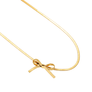 Collier ras-du-cou pour femme en acier inoxydable plaqué or 18 carats, style classique, élégant et délicat, avec chaîne serpent et nœud serti griffe - Product Image 2