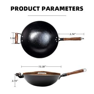 Il miglior <span class=keywords><strong>Wok</strong></span> cinese in ghisa <span class=keywords><strong>Wok</strong></span> con grano di tartaruga un orecchio e un manico in legno - Product Image 2