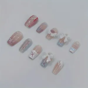 Ongles Press-On Faits Main « Sweetheart Angel Girl » – Adorables Patchs d'Art Ongulaire Rose et Bleu, Nœuds Romantiques Princesse, Faux Ongles Peints à la Main « Love » - Product Image 5
