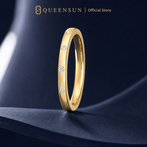 Anillo de Boda Minimalista Apilable de Oro Amarillo Sólido de 18K con Diamantes Cultivados en Laboratorio, Engaste Discreto y Pulido, para Novia - Product Image 4