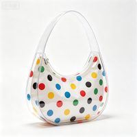 Leichte Halbmond-Unterarmtasche, Transparente TPU-Hülle mit Tyvek-Papierfutter, Farbige Polka-Dot Mini-Handtasche für die Schulter