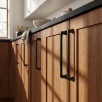 Poignée de meuble moderne en alliage de zinc noir mat ultra-mince 192 mm pour armoire de cuisine, tiroir, fabrication OEM, haute qualité, durable, antirouille