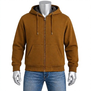 Sweat à capuche zippé pour homme en tricot gaufré personnalisé, manches longues, patte de boutonnage à 4 boutons, poignets côtelés, coupe décontractée classique - Product Image 1