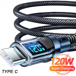 120W Charge Ultra Rapide Type C Câble <span class=keywords><strong>USB</strong></span> LED Affichage Numérique <span class=keywords><strong>Cordon</strong></span> de Données de Charge Rapide pour iPhone Samsung Redmi <span class=keywords><strong>Huawei</strong></span> - Product Image 1