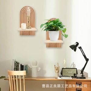 Wooden <b>Wall</b> Shelf Geometric Design <b>Wall</b> Mounted <b>Display</b> For Home Wedding Decoration With Vase And Dried Flowers - Product Image 2