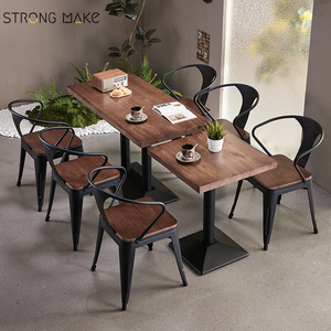 Mỹ Công Nghiệp Nhà Hàng Thanh Quán Cà Phê Đồ Nội Thất Kim Loại Sắt Thương Mại Bằng Gỗ Nhà Hàng Vuông Bàn Ăn Và 4 Ghế Đặt - Product Image 2