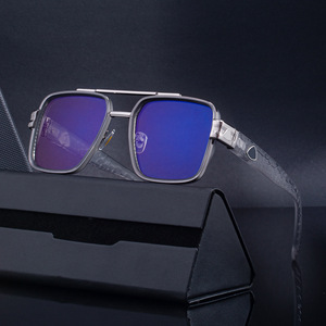 Wf 5g381 Lunettes de soleil à monture carrée pour hommes, monture en plastique noir et métal, Protection Uv400, pare-soleil rétro à double pont, classe 2 - Product Image 5