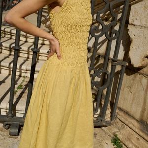 Vestido Midi de Playa en Oferta, Elegante Vestido Holgado con Fruncido, Vestido de Verano Cómodo de Algodón y Lino para Mujer - Product Image 3