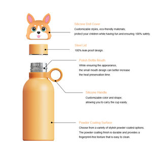 Bottiglia d'acqua isolata in acciaio inossidabile con testa di animale morbida staccabile, divertente per bere, per bambini e ragazzi - Product Image 1