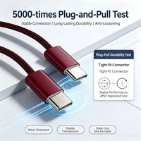Kabel Data USB-C C Pengisian Cepat PD 60W yang Dapat Disesuaikan dan Tahan Lama, Konduktor Tembaga Murni, Nilon Kepang Burgundy untuk iPhone 18 Kamera