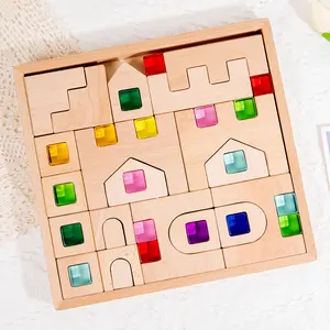 Waldorf Play Imagination Montessori château arabe blocs de bois château créatif blocs de construction avec Lucent Cubes