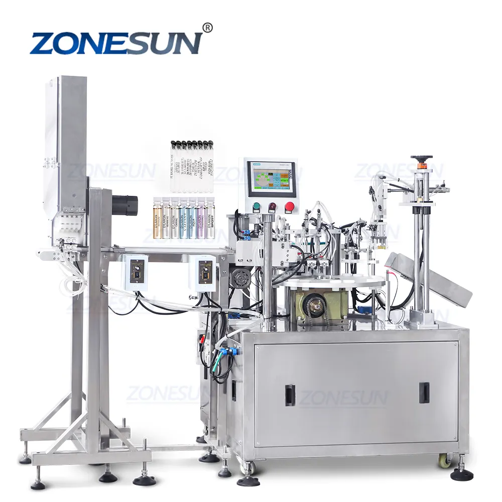 ZONESUN ZS-AFC17 otomatik monoblok çift kafa seramik pompa kozmetik küçük hacimli sıvı parfüm dolum sıkma makinesi