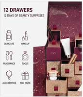 Boîte Calendrier de l'Avent Premium Bourgogne à Double Porte avec Tiroirs, Imprimé Étoilé, Carton Rigide, Emballage Cadeau Beauté, Vente en Gros
