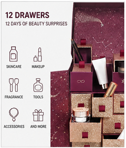 Premium Burgundy Double Door Advent <b>Calendar</b> Box with Drawers Starry Print Rigid Cardboard Beauty Gift Packaging Wholesale - Product Image 5