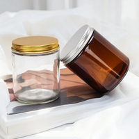 Vente en gros 100ml 200ml clair givré bleu ambre crème pour le visage bougie pot en verre récipient cosmétique avec couvercle en aluminium