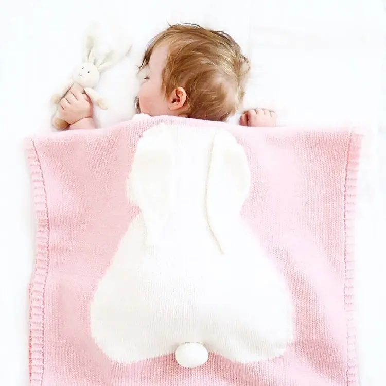 New baby blanket three-dimensional rabbit ear jacquard knitted blanket beach blanket baby bedding