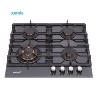 Cuisinière à gaz encastrable Xunda haute efficacité à 4 brûleurs, plaque de cuisson en verre trempé, brûleurs en laiton, 4 têtes, vente en gros