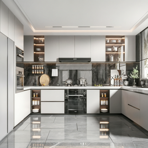 Mobile da Cucina di Alta Gamma <span class=keywords><strong>con</strong></span> Ripiani Aperti, Unità Dispensa e <span class=keywords><strong>Cappa</strong></span> Integrata per Cucine Residenziali Moderne - Product Image 1