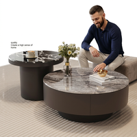 Table basse moderne de style italien, légère et luxueuse, minimaliste, avec plateau en verre, réglable, en pierre, petite taille, pour salon