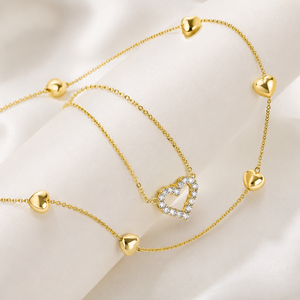 Nuevo Collar de Moda con Colgante de Corazón de Aleación, Doble Capa, con Diamantes de Imitación y Circonitas, Joyería Unisex para Aniversario, Tercera Ocasión - Product Image 5