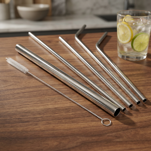 Stainless Steel <b>Drinking</b> <b>Straws</b> 5-Pack Reusable Bar Accessories Minimalist Design Metal <b>Straws</b> <b>for</b> Cocktails and Beverages - Product Image 2
