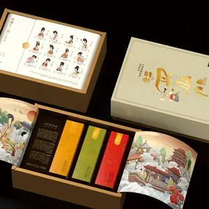 中国古代时尚茶礼品纸包装盒，由硬纸板制成，带有邮票礼品卡