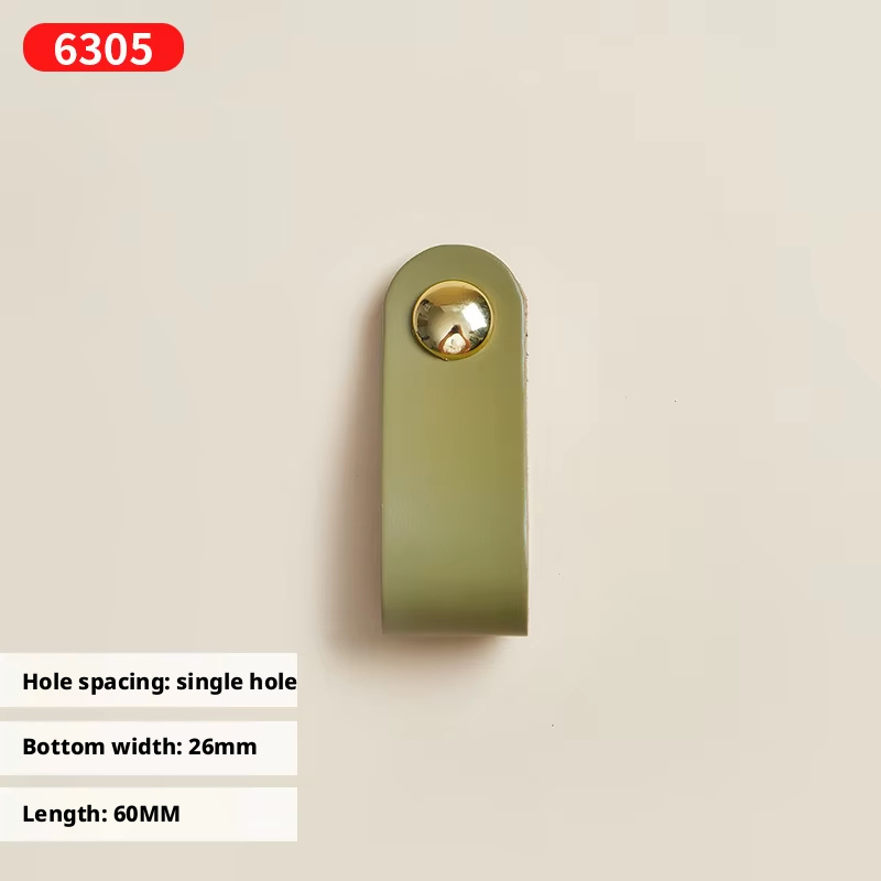 6313-Single hole round head green leather+Bright gold