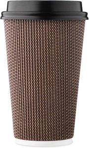 Gobelets à café jetables en papier de 16 oz avec couvercles, isolés, à double paroi, ondulés, pour emporter - Product Image 3