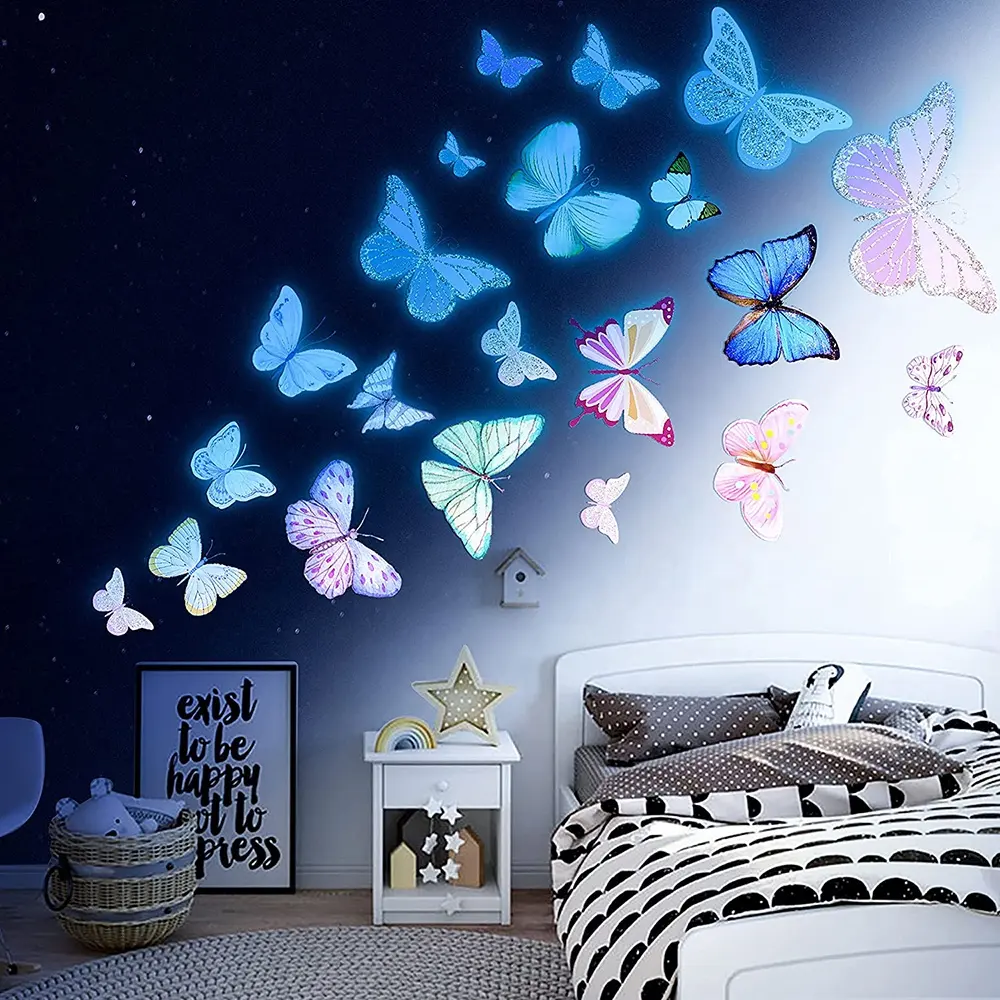 Removable bedroom living room glow in dark butterfly kids home decor wall art decal stickers