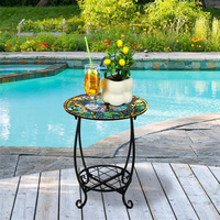 Mosaik-Eisenrahmen Klappbarer Moderner Outdoor-Beistelltisch 14 Zoll für Terrasse, Garten, Balkon & Wohnzimmer