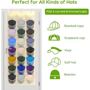 Baseball Hat Rack 24 Pockets <b>Over</b> <b>the</b> <b>Door</b> Organizer Clear Deep Pockets Foldable Design PVC Material for Hat Storage Display - Product Image 4