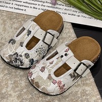 Pantoufles résistantes de style chinois traditionnel, demi-pantoufles enveloppantes à motif floral vintage, style plage coréen, pour l'automne et le printemps
