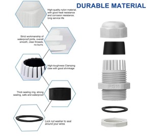 Eparthub Kit de 25 Conectores Impermeables PG7-PG16, Conector de Sellado de Nylon IP68 para Cables de 3-15mm, Uso Industrial y Exterior - Product Image 5